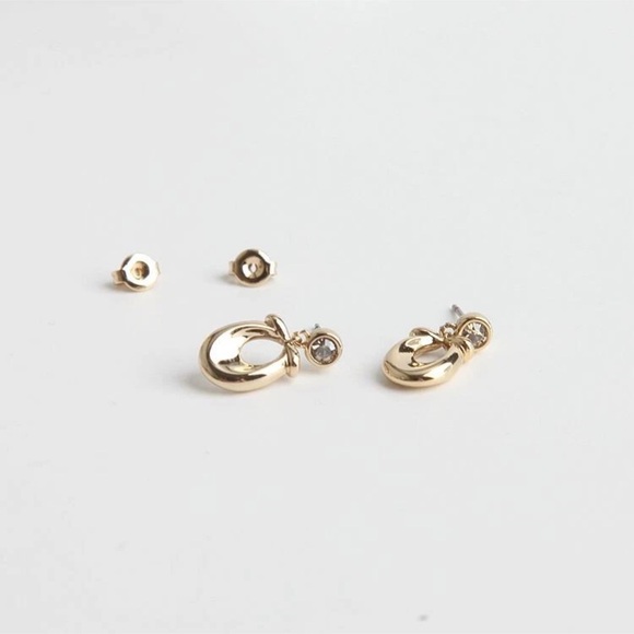 🆕 Coach Signature C Logo Crystal Earrings-Gold Tone-NEW W/POUCH! - Picture 4 of 8